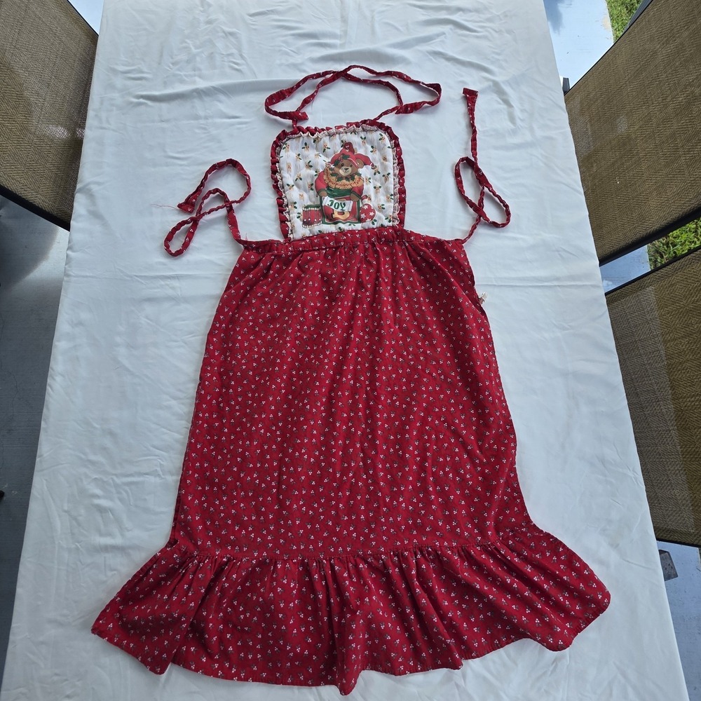 VTG Gourmet Gallery Christmas Apron Teddy Bear Joy Red Quilted Ruffle Holiday
